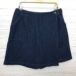 Eddie Bauer Women's Denim Skort Dark Wash Cotton Jean Shorts size 16